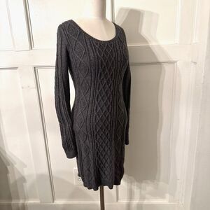 Abercrombie & Fitch Cable Knit Sweater Dress Medium Gray Cotton Blend Fitted